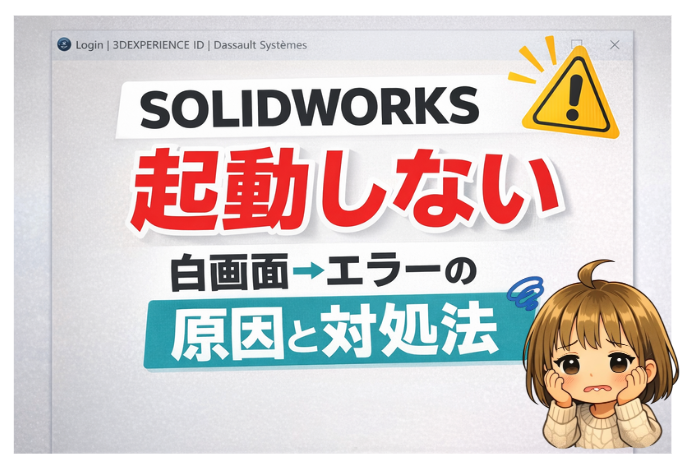 SOLIDWORKSが起動しない白画面エラーの解決方法を解説したサムネイル画像
