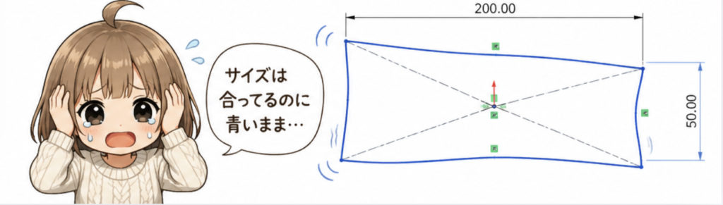 寸法は合っているのにスケッチが未定義のままで困っている様子のイラスト